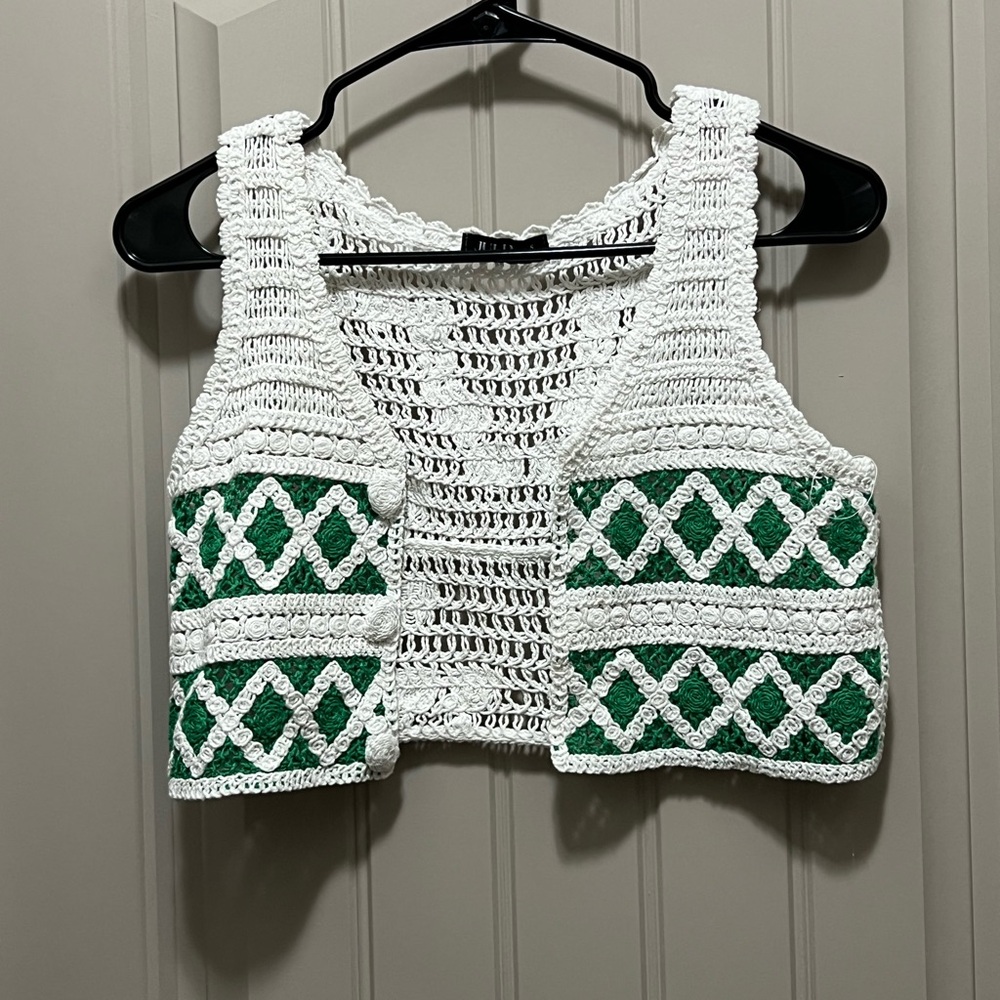 Green and White Crochet Tank Top